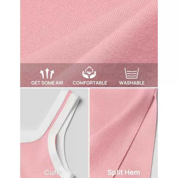 imageZESICA Womens Summer Knit Bodycon Midi Dress 2024 Casual Sleeveless Square Neck Side Slit Long Tank DressesPink