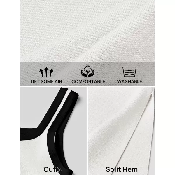 imageZESICA Womens Summer Knit Bodycon Midi Dress 2024 Casual Sleeveless Square Neck Side Slit Long Tank DressesWhite