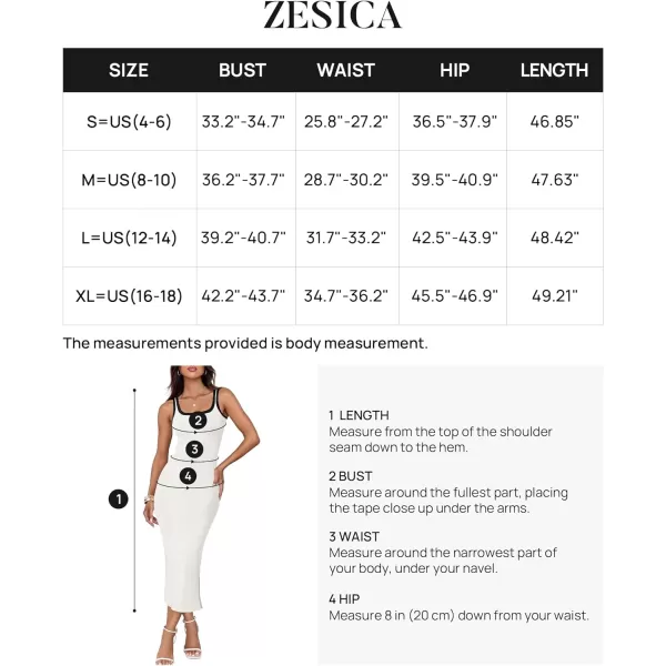 imageZESICA Womens Summer Knit Bodycon Midi Dress 2024 Casual Sleeveless Square Neck Side Slit Long Tank DressesWhite