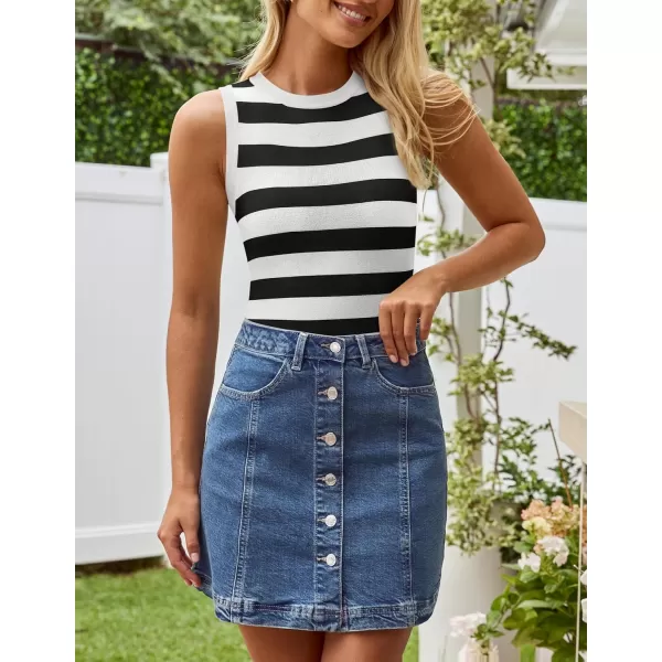 imageZESICA Womens Summer Knit Striped Tank Tops 2024 Trendy Crewneck Sleeveless ShirtsBlack