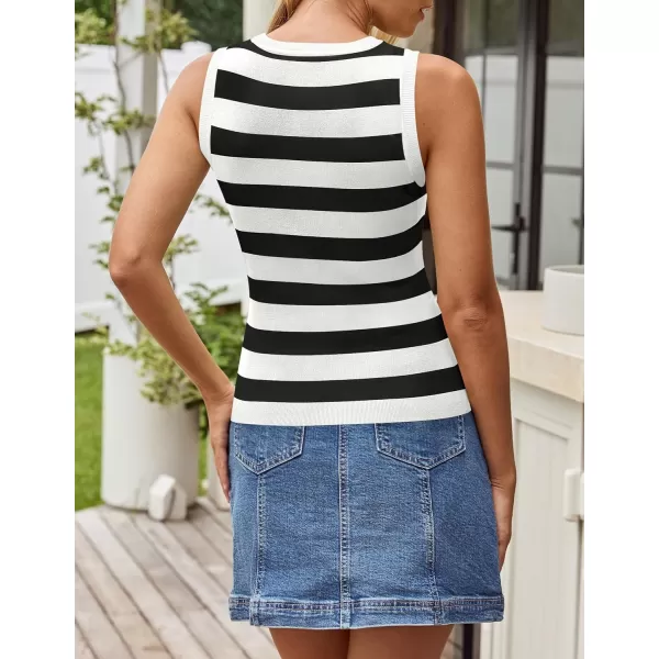imageZESICA Womens Summer Knit Striped Tank Tops 2024 Trendy Crewneck Sleeveless ShirtsBlack