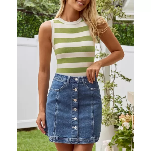 imageZESICA Womens Summer Knit Striped Tank Tops 2024 Trendy Crewneck Sleeveless ShirtsGreen