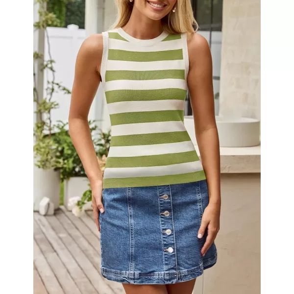 imageZESICA Womens Summer Knit Striped Tank Tops 2024 Trendy Crewneck Sleeveless ShirtsGreen