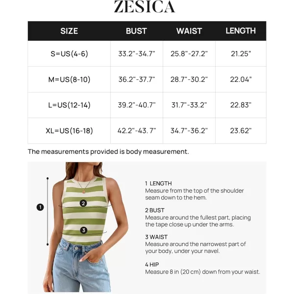 imageZESICA Womens Summer Knit Striped Tank Tops 2024 Trendy Crewneck Sleeveless ShirtsGreen