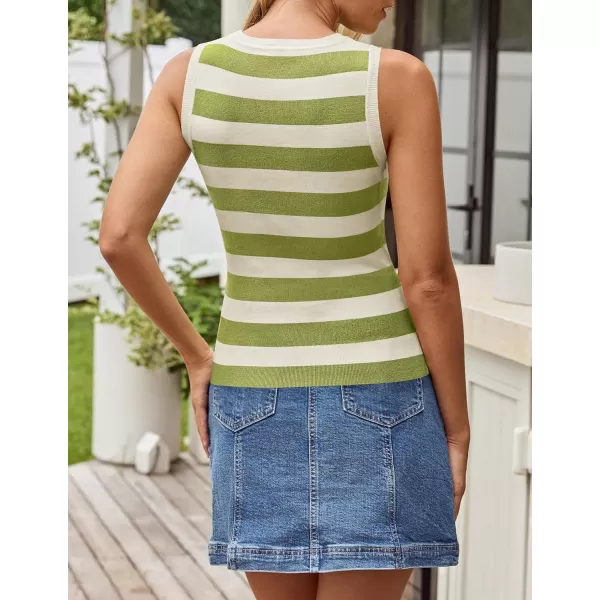 imageZESICA Womens Summer Knit Striped Tank Tops 2024 Trendy Crewneck Sleeveless ShirtsGreen