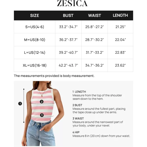imageZESICA Womens Summer Knit Striped Tank Tops 2024 Trendy Crewneck Sleeveless ShirtsPink
