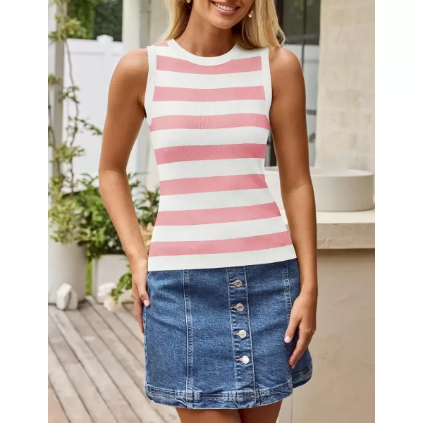 imageZESICA Womens Summer Knit Striped Tank Tops 2024 Trendy Crewneck Sleeveless ShirtsPink