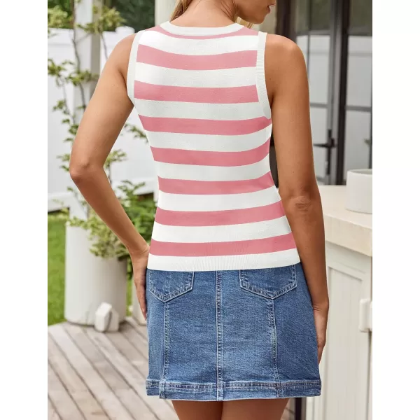 imageZESICA Womens Summer Knit Striped Tank Tops 2024 Trendy Crewneck Sleeveless ShirtsPink