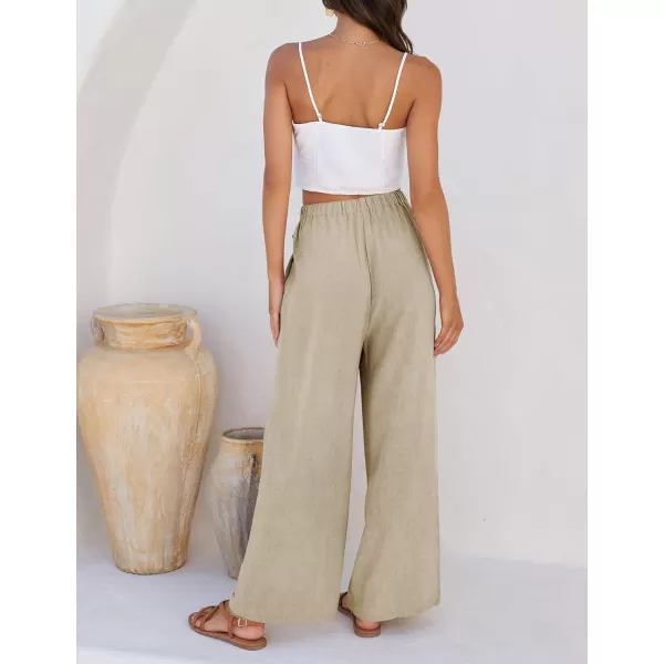 imageZESICA Womens Summer Linen Wide Leg Flowy Palazzo Pants Casual High Waisted Loose Trousers with PocketsAlmond