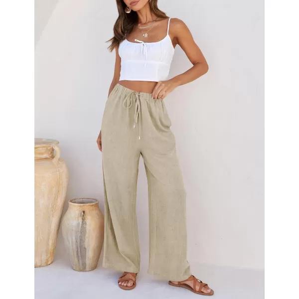 imageZESICA Womens Summer Linen Wide Leg Flowy Palazzo Pants Casual High Waisted Loose Trousers with PocketsAlmond