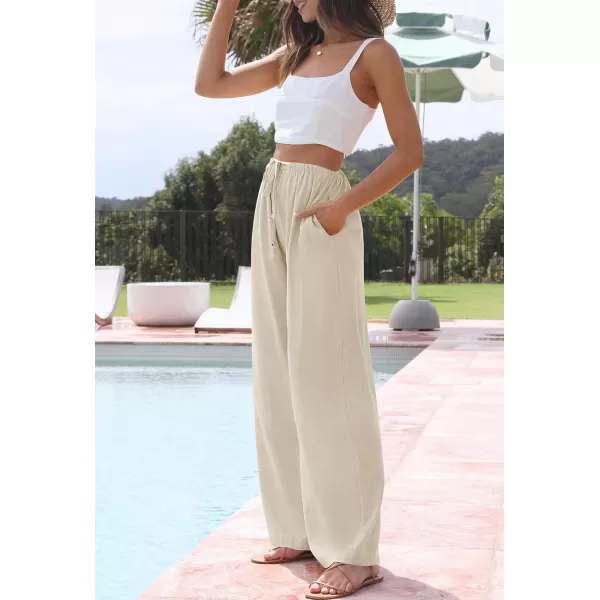 imageZESICA Womens Summer Linen Wide Leg Flowy Palazzo Pants Casual High Waisted Loose Trousers with PocketsApricot