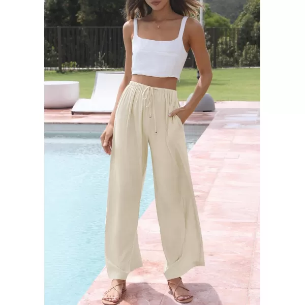imageZESICA Womens Summer Linen Wide Leg Flowy Palazzo Pants Casual High Waisted Loose Trousers with PocketsApricot
