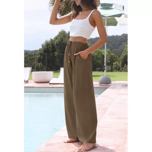 imageZESICA Womens Summer Linen Wide Leg Flowy Palazzo Pants Casual High Waisted Loose Trousers with PocketsCoffee