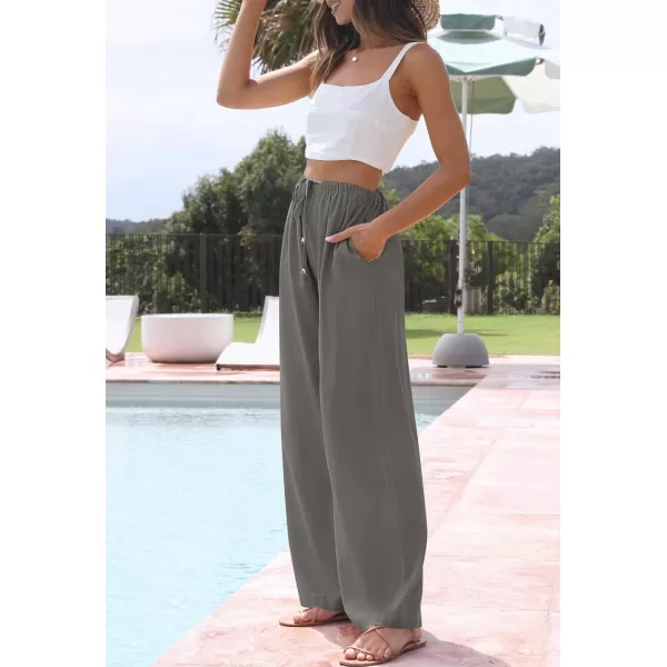 imageZESICA Womens Summer Linen Wide Leg Flowy Palazzo Pants Casual High Waisted Loose Trousers with PocketsDarkgrey