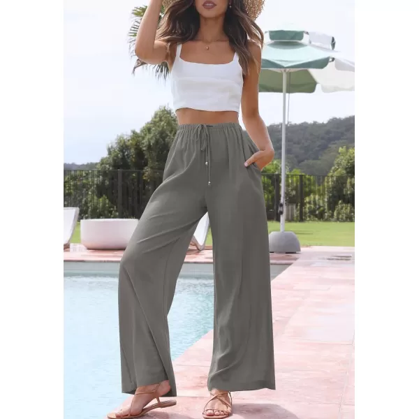 imageZESICA Womens Summer Linen Wide Leg Flowy Palazzo Pants Casual High Waisted Loose Trousers with PocketsDarkgrey