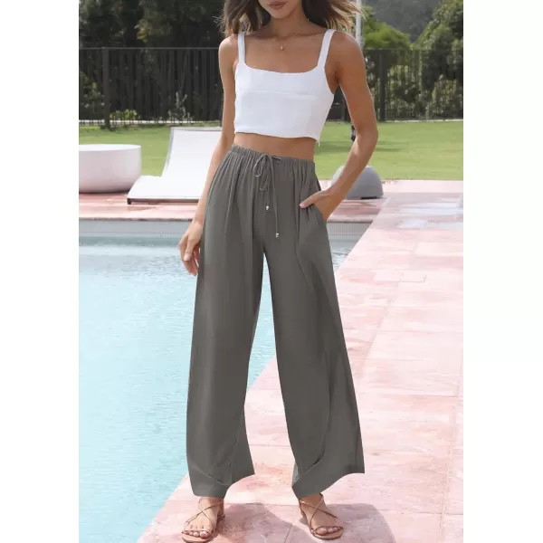 imageZESICA Womens Summer Linen Wide Leg Flowy Palazzo Pants Casual High Waisted Loose Trousers with PocketsDarkgrey