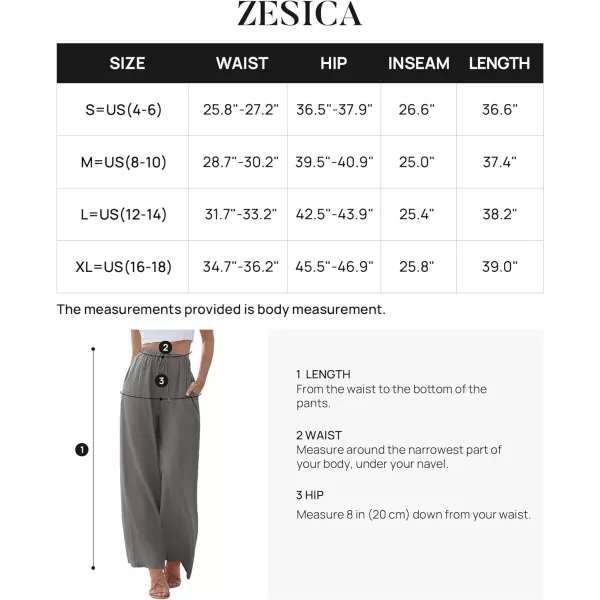 imageZESICA Womens Summer Linen Wide Leg Flowy Palazzo Pants Casual High Waisted Loose Trousers with PocketsDarkgrey