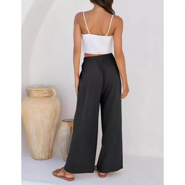 imageZESICA Womens Summer Linen Wide Leg Flowy Palazzo Pants Casual High Waisted Loose Trousers with PocketsDim