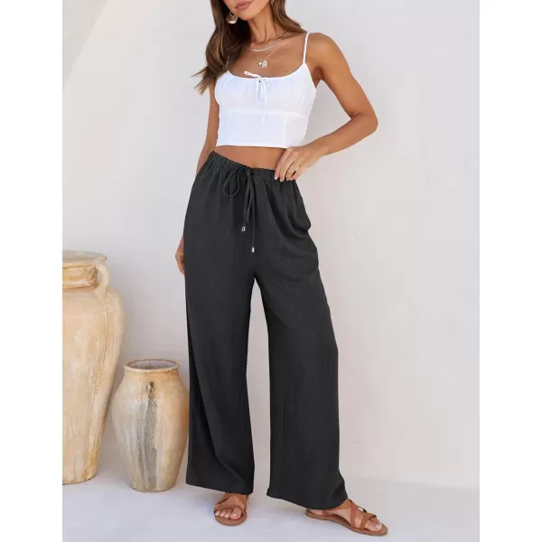 imageZESICA Womens Summer Linen Wide Leg Flowy Palazzo Pants Casual High Waisted Loose Trousers with PocketsDim