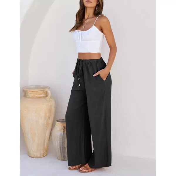 imageZESICA Womens Summer Linen Wide Leg Flowy Palazzo Pants Casual High Waisted Loose Trousers with PocketsDim