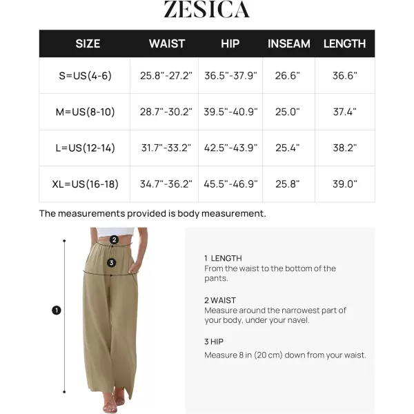 imageZESICA Womens Summer Linen Wide Leg Flowy Palazzo Pants Casual High Waisted Loose Trousers with PocketsKhaki