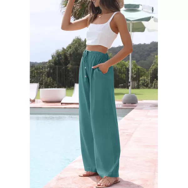 imageZESICA Womens Summer Linen Wide Leg Flowy Palazzo Pants Casual High Waisted Loose Trousers with PocketsLake