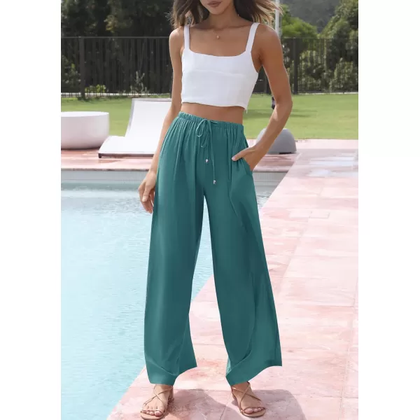 imageZESICA Womens Summer Linen Wide Leg Flowy Palazzo Pants Casual High Waisted Loose Trousers with PocketsLake