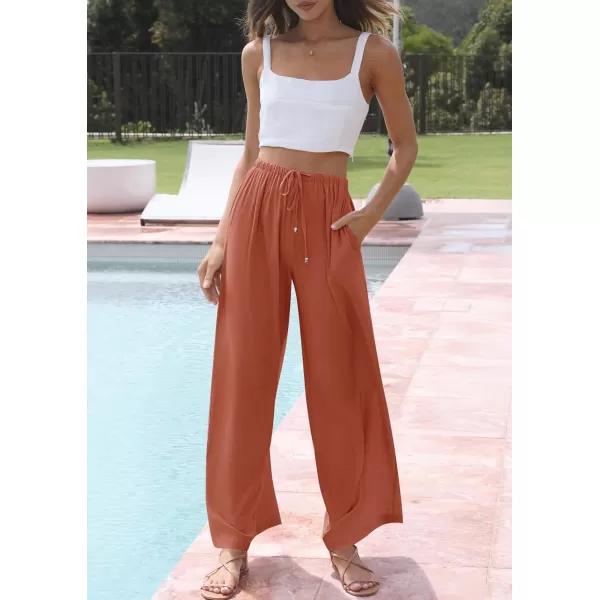 imageZESICA Womens Summer Linen Wide Leg Flowy Palazzo Pants Casual High Waisted Loose Trousers with PocketsOrangered
