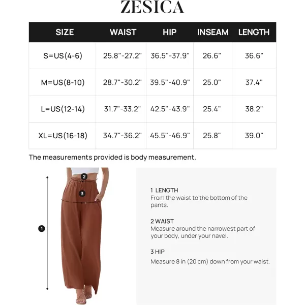 imageZESICA Womens Summer Linen Wide Leg Flowy Palazzo Pants Casual High Waisted Loose Trousers with PocketsRust