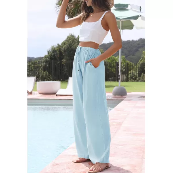 imageZESICA Womens Summer Linen Wide Leg Flowy Palazzo Pants Casual High Waisted Loose Trousers with PocketsSky