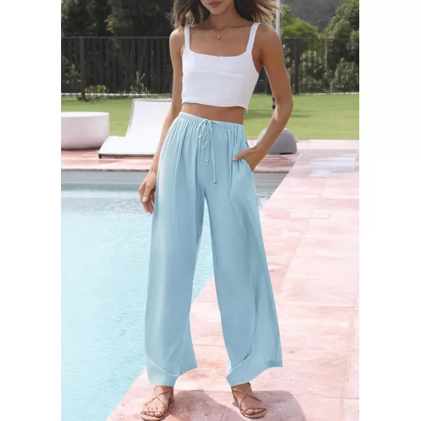 imageZESICA Womens Summer Linen Wide Leg Flowy Palazzo Pants Casual High Waisted Loose Trousers with PocketsSky