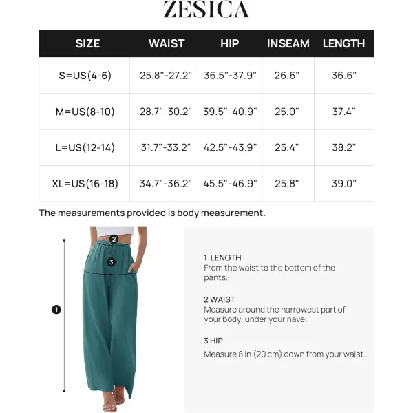 imageZESICA Womens Summer Linen Wide Leg Flowy Palazzo Pants Casual High Waisted Loose Trousers with PocketsTurquoise