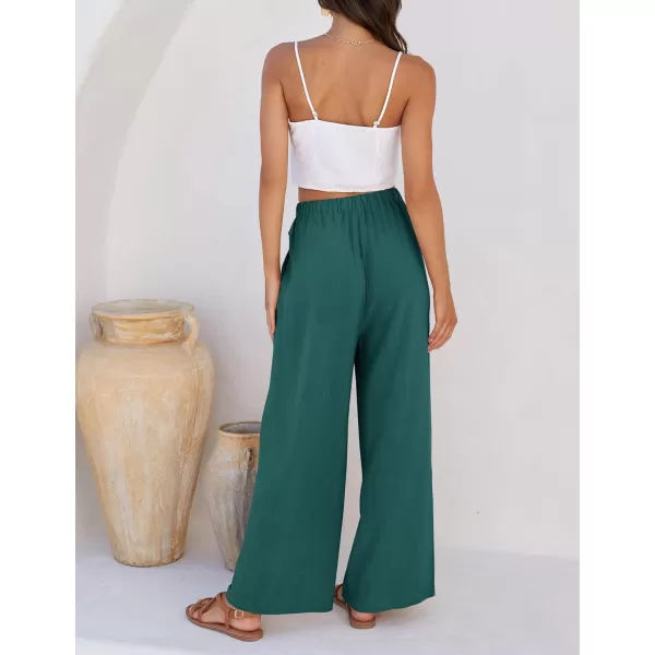 imageZESICA Womens Summer Linen Wide Leg Flowy Palazzo Pants Casual High Waisted Loose Trousers with PocketsTurquoise