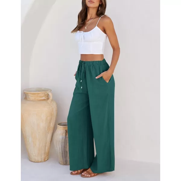imageZESICA Womens Summer Linen Wide Leg Flowy Palazzo Pants Casual High Waisted Loose Trousers with PocketsTurquoise