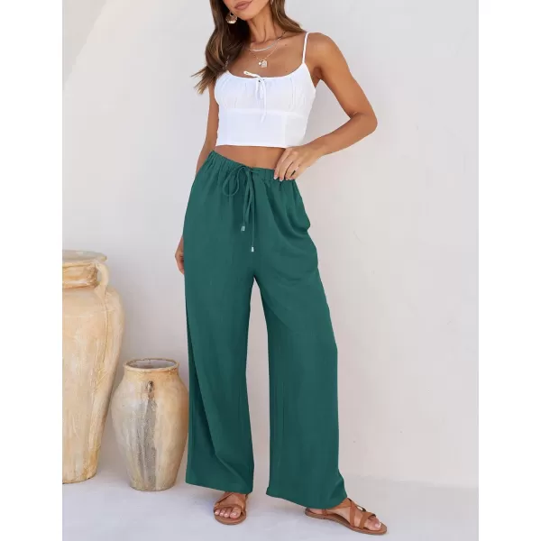 imageZESICA Womens Summer Linen Wide Leg Flowy Palazzo Pants Casual High Waisted Loose Trousers with PocketsTurquoise