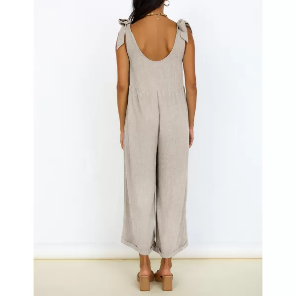 imageZESICA Womens Summer Loose Sleeveless Jumpsuits Adjustable Straps Oversized Wide Leg Long Overall Rompers with PocketsApricot