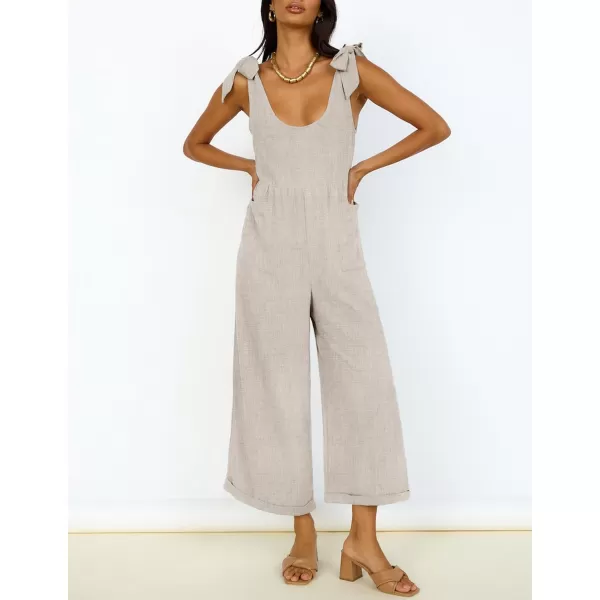 imageZESICA Womens Summer Loose Sleeveless Jumpsuits Adjustable Straps Oversized Wide Leg Long Overall Rompers with PocketsApricot