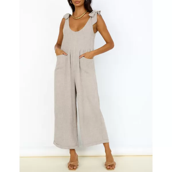 imageZESICA Womens Summer Loose Sleeveless Jumpsuits Adjustable Straps Oversized Wide Leg Long Overall Rompers with PocketsApricot