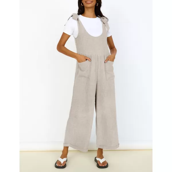 imageZESICA Womens Summer Loose Sleeveless Jumpsuits Adjustable Straps Oversized Wide Leg Long Overall Rompers with PocketsApricot