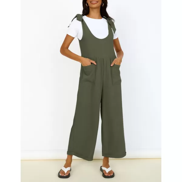 imageZESICA Womens Summer Loose Sleeveless Jumpsuits Adjustable Straps Oversized Wide Leg Long Overall Rompers with PocketsArmygreen