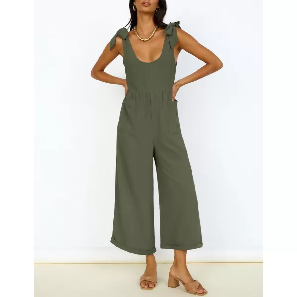 imageZESICA Womens Summer Loose Sleeveless Jumpsuits Adjustable Straps Oversized Wide Leg Long Overall Rompers with PocketsArmygreen