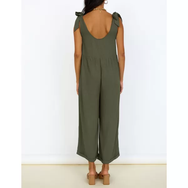 imageZESICA Womens Summer Loose Sleeveless Jumpsuits Adjustable Straps Oversized Wide Leg Long Overall Rompers with PocketsArmygreen
