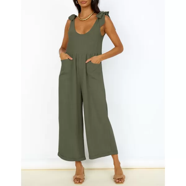 imageZESICA Womens Summer Loose Sleeveless Jumpsuits Adjustable Straps Oversized Wide Leg Long Overall Rompers with PocketsArmygreen
