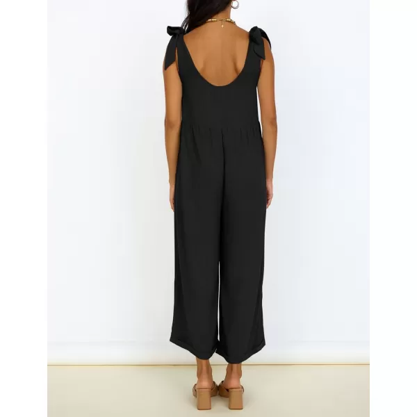 imageZESICA Womens Summer Loose Sleeveless Jumpsuits Adjustable Straps Oversized Wide Leg Long Overall Rompers with PocketsBlack