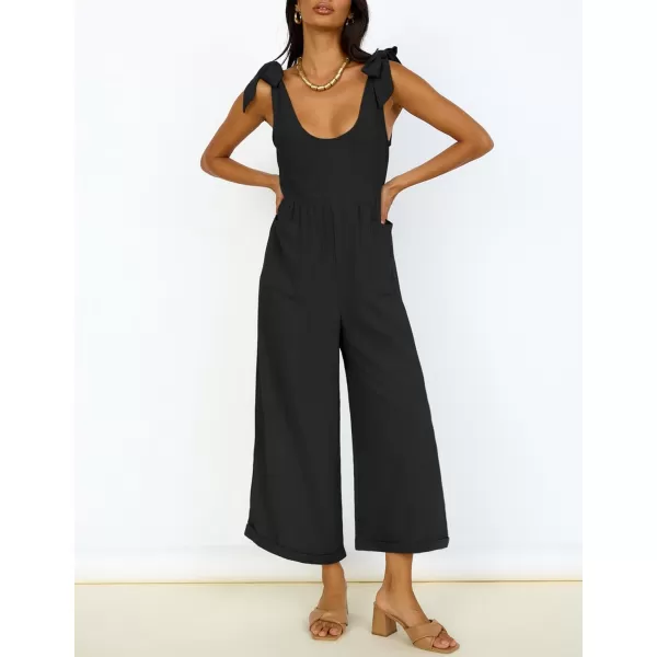 imageZESICA Womens Summer Loose Sleeveless Jumpsuits Adjustable Straps Oversized Wide Leg Long Overall Rompers with PocketsBlack