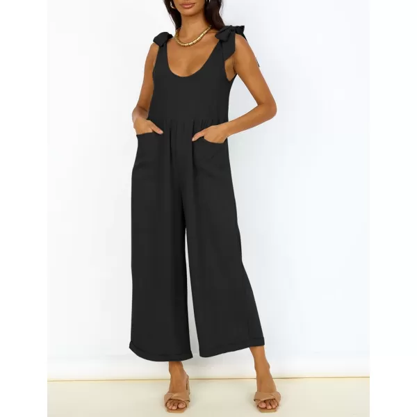 imageZESICA Womens Summer Loose Sleeveless Jumpsuits Adjustable Straps Oversized Wide Leg Long Overall Rompers with PocketsBlack