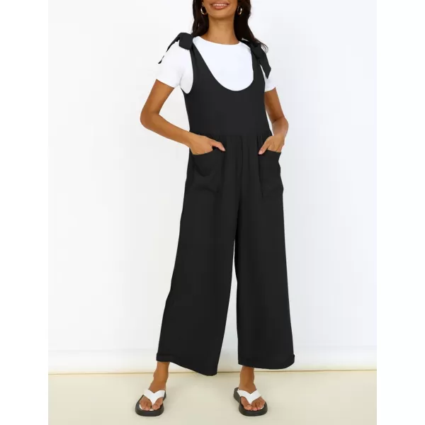 imageZESICA Womens Summer Loose Sleeveless Jumpsuits Adjustable Straps Oversized Wide Leg Long Overall Rompers with PocketsBlack