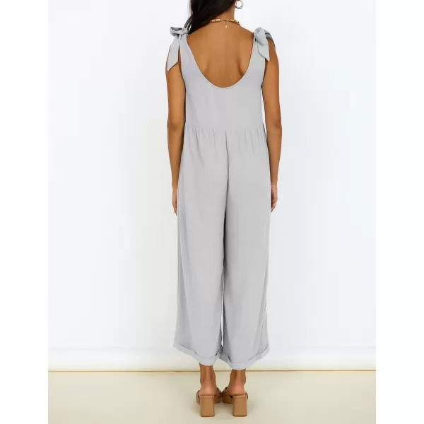 imageZESICA Womens Summer Loose Sleeveless Jumpsuits Adjustable Straps Oversized Wide Leg Long Overall Rompers with PocketsGrey