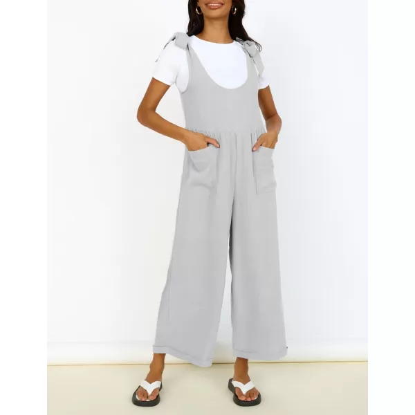imageZESICA Womens Summer Loose Sleeveless Jumpsuits Adjustable Straps Oversized Wide Leg Long Overall Rompers with PocketsGrey