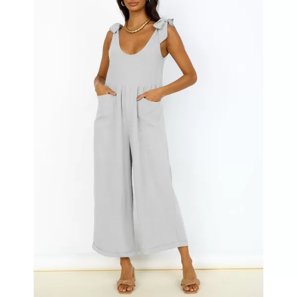 imageZESICA Womens Summer Loose Sleeveless Jumpsuits Adjustable Straps Oversized Wide Leg Long Overall Rompers with PocketsGrey